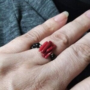 Beadring! Unique! Genuine Coral Reef Twigs! S7.5 ~ Beaded Gemstone Rings